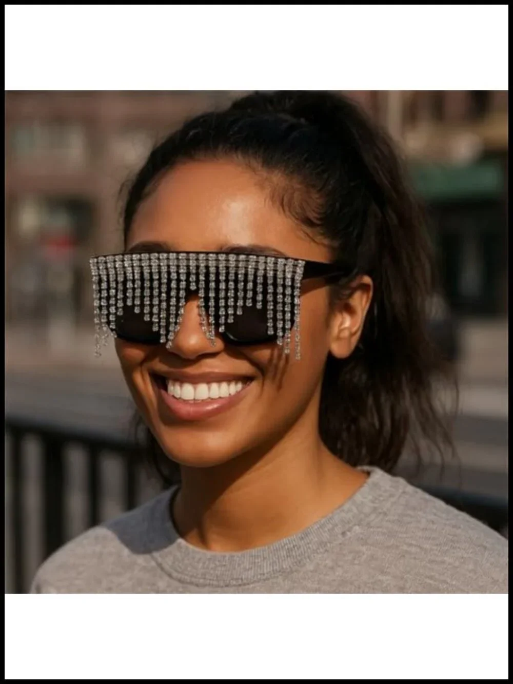 Flat Top Rhinestone Tassel Sunglasses UV400 Partys Shades